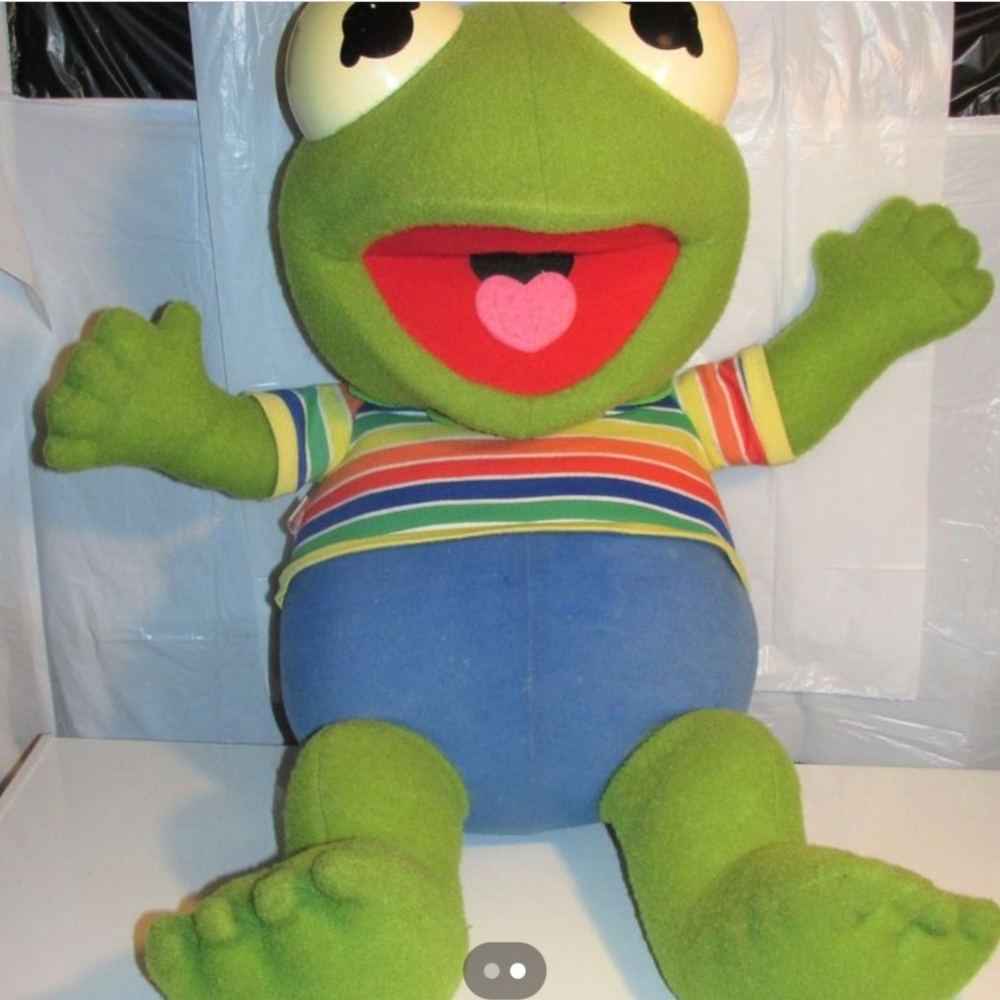 Green Frog Plush Toy with Striped Shirt